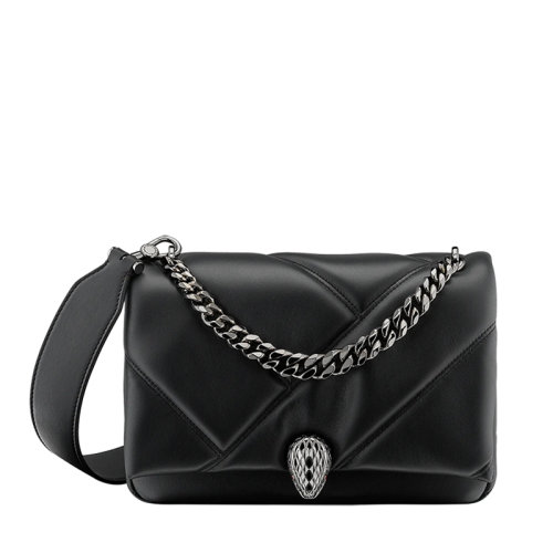 BVLGARI/寶格麗 SERPENTI CABOCHON系列 女士小號黑色絎縫小牛皮蛇首扣斜挎單肩包291087