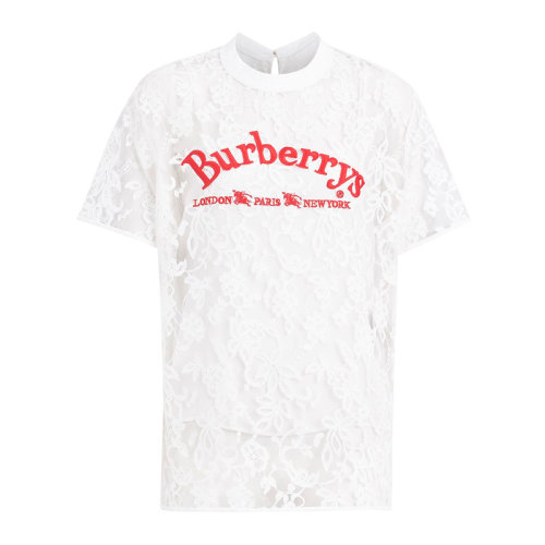 BURBERRY/博柏利 20春夏 女裝 服裝 白色logo典藏標(biāo)志蕾絲裝飾 女士短袖T恤 8002885