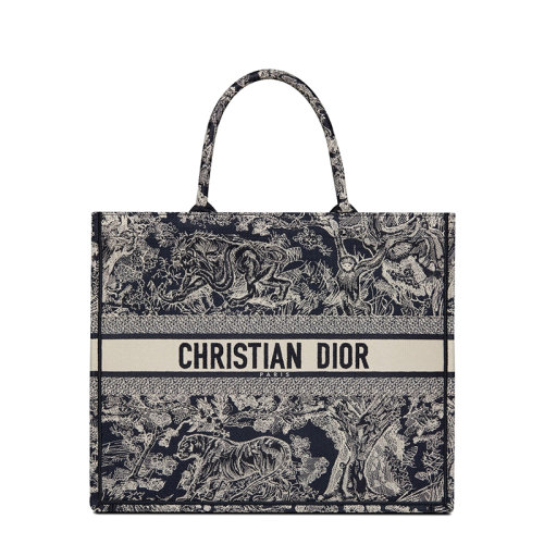 DIOR/迪奧 22春夏新款BOOK系列 女士大號藍(lán)色織物反色效果茹伊印花刺繡徽標(biāo)刺印單肩手提托特包M1286ZRGO_M928