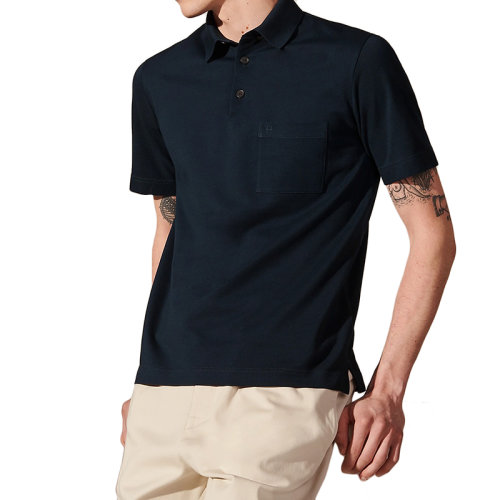 HERMES/愛馬仕 22年秋冬新款 男士海洋藍色純棉H字刺繡短袖Polo衫H072325HA01XS