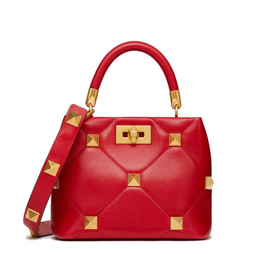 Valentino/華倫天奴 21新款 ROMAN STUD系列 女士小號紅色絎縫小羊皮柳丁金屬扣單肩斜挎手提包WW2B0I97BSFJU5