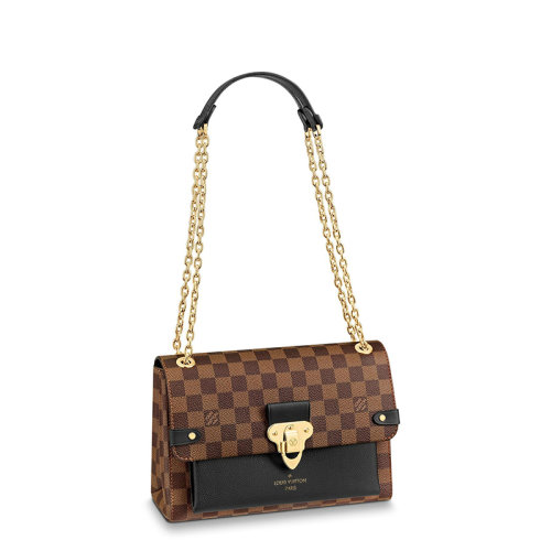 Louis Vuitton/路易威登 經(jīng)典款VAVIN系列 女士小號(hào)烏木色棋盤格帆布飾黑色皮革細(xì)節(jié)金扣金鏈翻蓋開合單肩斜跨鏈條包N40108