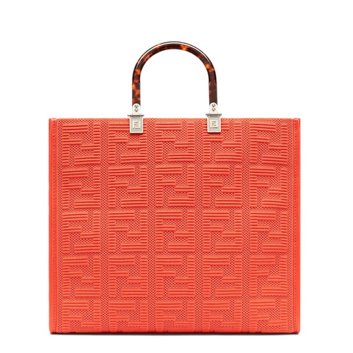 FENDI/芬迪 SUNSHINE系列 女士中號(hào)紅色FF布料玳瑁殼效果硬質(zhì)樹脂玻璃手柄單肩手提包8BH386AHWCF0PG3