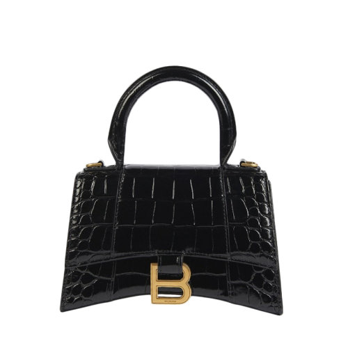 Balenciaga/巴黎世家 HANDLE HOURGLASS 黑色鱷魚(yú)皮壓紋小牛皮配以陳年金色涂層X(jué)S單肩手提沙漏包 5928331LRGM1000