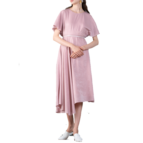 HUI/卉 女士連衣裙20春夏新款摩登粉色連衣裙圓領(lǐng)輕薄仿麂皮面料設(shè)計(jì)中長(zhǎng)裙