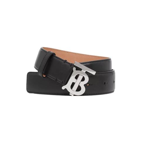 BURBERRY/博柏利 22年早春新款 女士黑色/鈀金色小牛皮雙面兩用LOGO銀扣腰帶80465411