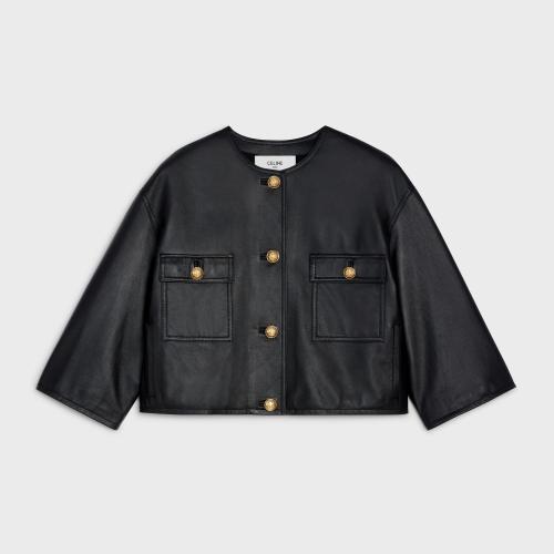  CELINE賽琳思琳 22年秋冬 女士 夾克 七分袖羊皮革短款夾克 2F330086H.38NO