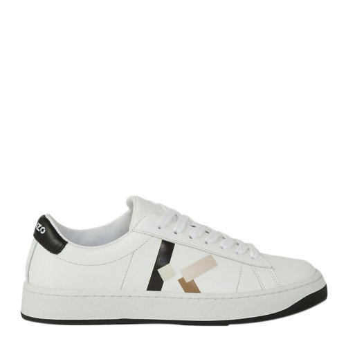 KENZO/高田賢三 女士白色牛皮黑尾LOGO橡膠底系帶休閑鞋運動鞋平底鞋女鞋 FA62SN172L50-34