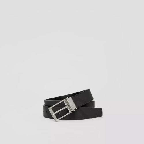  BURBERRY 22年秋冬 男士 雙面兩用炭灰色格紋拼皮革腰帶 80649591