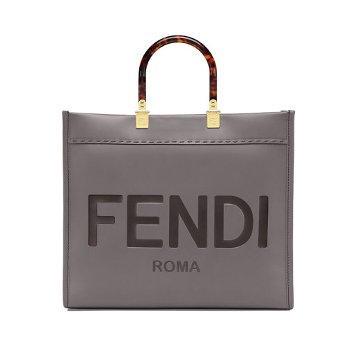 FENDI/芬迪  SUNSHINE系列 女士中號灰色小牛皮有機玻璃提手印刷徽標單肩手提包8BH386ABVLF1BZC