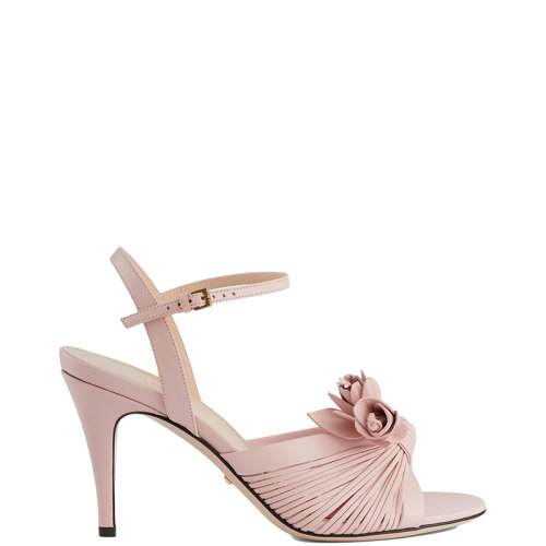 GUCCI/古馳 22年秋冬新款 Lovelight系列 女士淡粉色皮革花朵細節(jié)高跟涼鞋?707742C9D006910