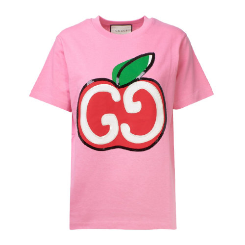 GUCCI/古馳   女裝 服飾 圓領(lǐng) 棉質(zhì)經(jīng)典款半袖 女士短袖T恤 580762蘋果雙G