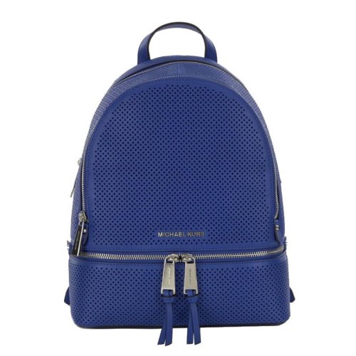 MichaelKors/邁克·科爾斯RHEAZIP系列女士藍色牛皮雙拉鏈中號雙肩包