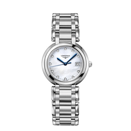 LONGINES/浪琴  心月系列白色珍珠貝母鑲鉆表盤鋼帶石英女士腕表30毫米 L8.112.4.87.6