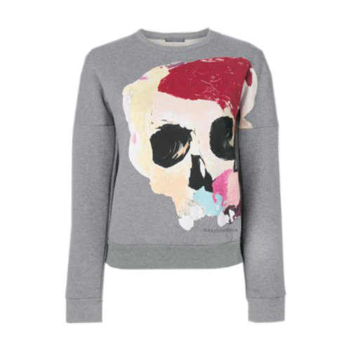 Alexander McQueen/亞歷山大麥昆  女裝 圖案裝飾 女士灰色棉質(zhì)時(shí)尚圓領(lǐng)秋冬衛(wèi)衣 507095QKZ130902