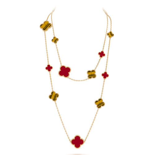 Van Cleef & Arpels/梵克雅寶 經(jīng)典Magic Alhambra系列 8瑪瑙8虎眼石四葉草黃金鏈長項鏈VCARN5JO00