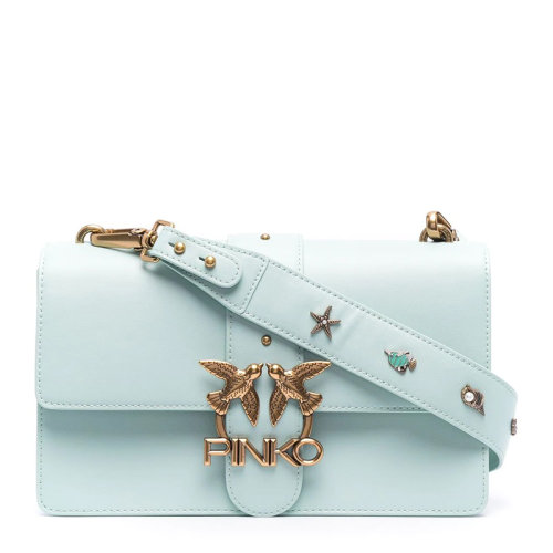Pinko/品高Love Classic系列女士純色皮革金色燕子徽標(biāo)鉚釘海洋元素翻蓋磁扣開合單肩包手拿包飛鳥包燕子包女包 1P221L 多色可選
