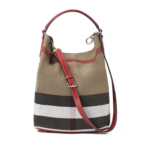 BURBERRY/博柏利  女包 大號經(jīng)典 格紋帆布單肩包手提包水桶包子母包
