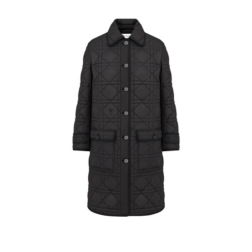 DIOR/迪奧 22年春夏新款 女士黑色滌綸絎縫塔夫綢科技面料超大藤格紋大衣227M39A2827_X9000