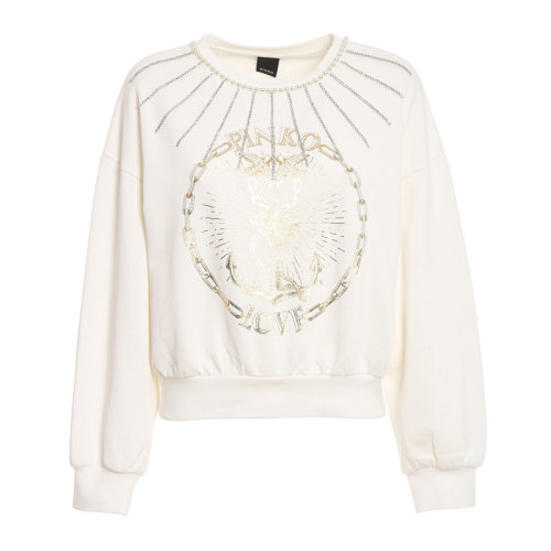 PINKO/品高 女士 服裝 21春夏 白色圓形圖案印花棉質(zhì)套頭衛(wèi)衣 女衛(wèi)衣