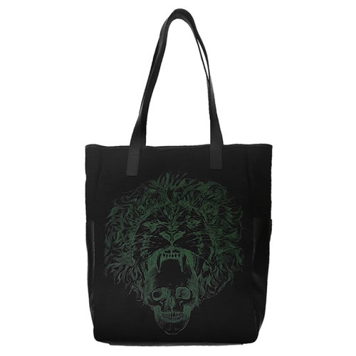 Alexander McQueen/亞歷山大麥昆 男士 男包 黑色獅子骷髏頭圖案手提包單肩包 324906KQN1N1075