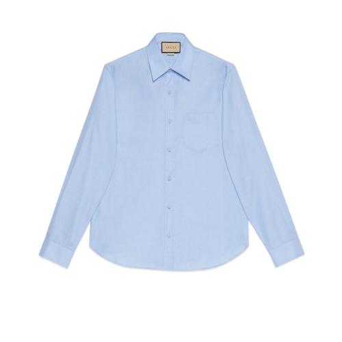  GUCCI古馳 22年秋冬 男士 飾雙G刺繡牛津棉襯衫 703396 ZAK8B 4910