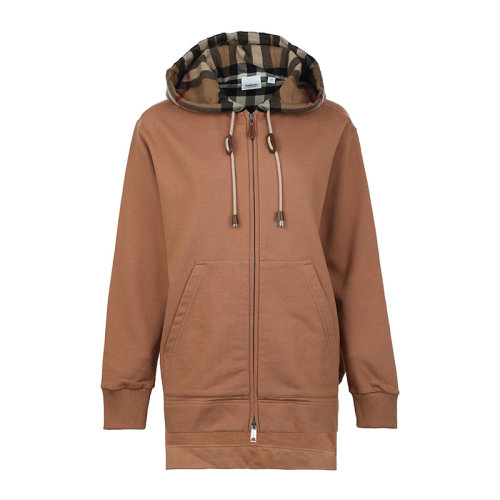 BURBERRY/博柏利21新品女衛(wèi)衣棉質寬松格紋連帽女士開胸衛(wèi)衣8043180