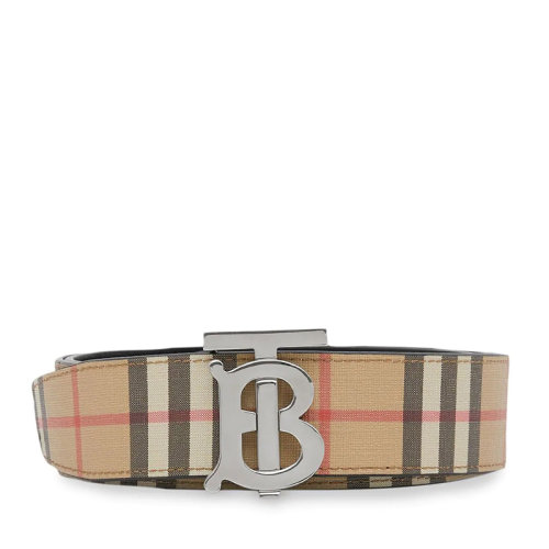 BURBERRY/博柏利 【20春夏新款】男士經(jīng)典卡其色雙面會標(biāo)圖案復(fù)古格紋TB標(biāo)識皮帶腰帶 8021957