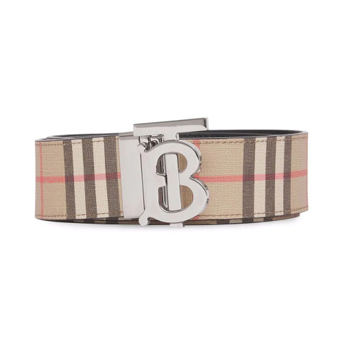 BURBERRY/博柏利 男士拼色棉質(zhì)配皮經(jīng)典格紋TB徽標(biāo)腰帶皮帶 8052776