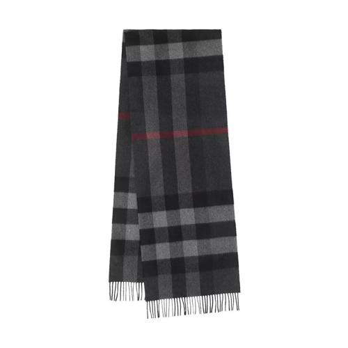 BURBERRY/博柏利 22年早春新款 男女同款炭灰色純羊絨格紋流蘇圍巾80155511