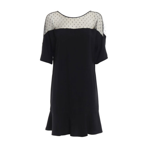 Valentino/華倫天奴  女裙 春夏 時(shí)尚百搭 薄紗領(lǐng)口 女士黑色連衣裙 RR3VAA250WB0NO  HKY210303