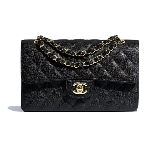 CHANEL/香奈兒 女士單肩包cf黑金經(jīng)典小牛皮荔枝紋斜跨包小號