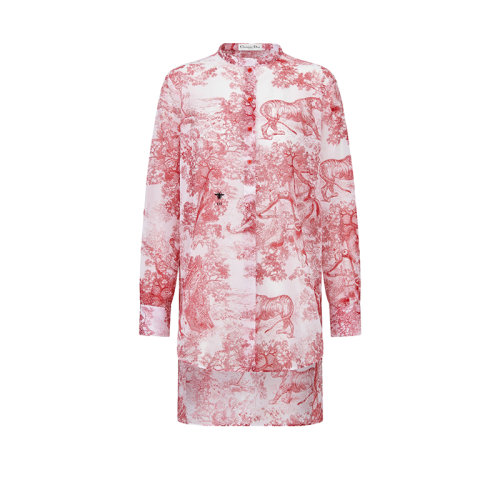 DIOR/迪奧 22年春夏新款 女士紅色純棉薄紗茹伊印花長(zhǎng)款襯衫911B54A3802_X0817