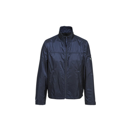 PRADA/普拉達 22年新款 男士海軍藍色尼龍左臂飾有金屬三角標志拉鏈開合長袖立領夾克外套SGB766_1WQ9_F0C6D_S_211