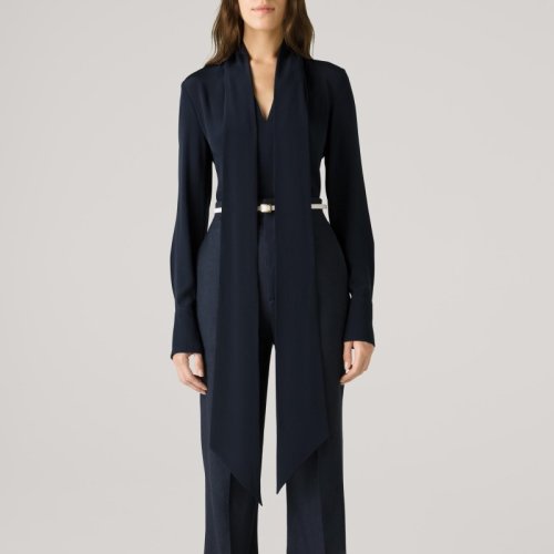 【21春夏】St.John/盛薔真絲修身系帶女士長袖襯衫K313CA1