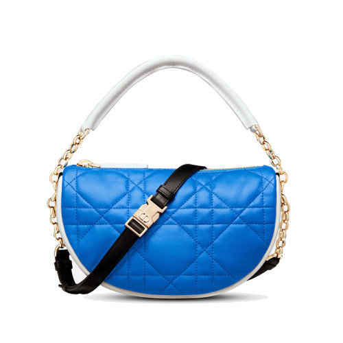 DIOR/迪奧 22新款DIOR VIBE系列 女士小號熒光藍(lán)小羊皮絎縫藤格紋配金扣單肩斜挎手提拉鏈包M7200ODDO_M808