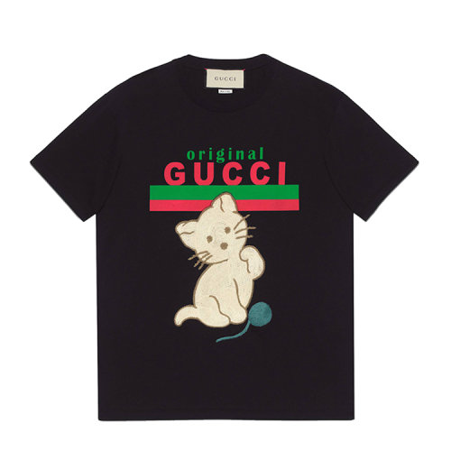 GUCCI/古馳 飾貓咪貼飾“OriginalGucci”超大造型女士短袖T恤 615044 XJCRG