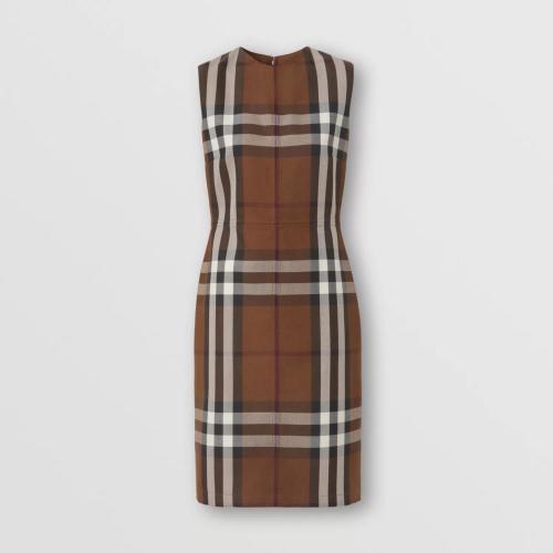  BURBERRY 22年秋冬 女士 無(wú)袖格紋棉毛混紡提花連衣裙 80607611