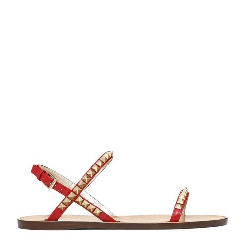 Valentino/華倫天奴  女士時尚紅色小牛皮一字平跟鞋涼鞋女鞋