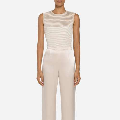 St.John/盛薔奧斯曼針織條紋無袖女士短袖T恤K92Y013