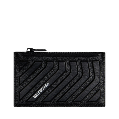 Balenciaga/巴黎世家 22春夏新款CAR系列 男士黑色粒面牛皮革長款零錢包卡夾6637142103I1000