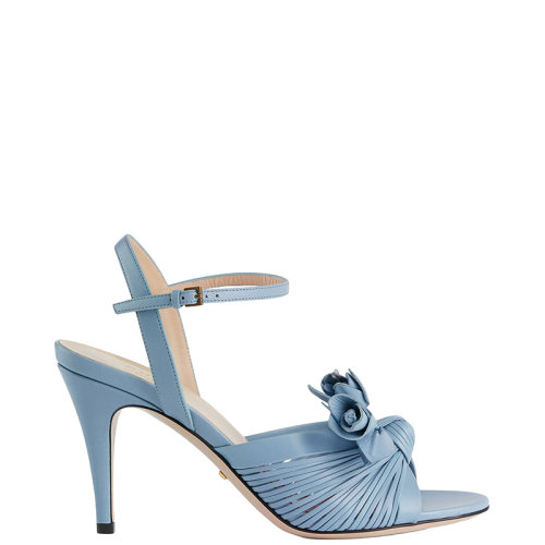 GUCCI/古馳 22年秋冬新款 Lovelight系列 女士淺藍色皮革花朵細節(jié)高跟涼鞋707742C9D004914