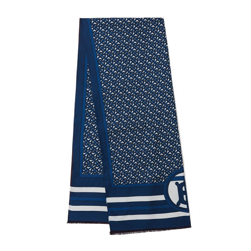 BURBERRY/博柏利 新款海洋頌歌系列 女士雙面會標(biāo)印花真絲圍巾80396201