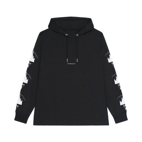 Givenchy/紀(jì)梵希 22年秋冬新款 迪士尼聯(lián)名系列 男女同款黑色純棉城堡圖案印花連帽衫衛(wèi)衣BM71EZ3Y6B-001