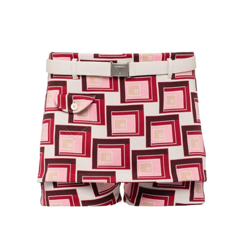 PRADA/普拉達(dá) 22年早春新款 男士粉紅色提花針織修身版型短褲UMP104_10EZ_F0028_S_221