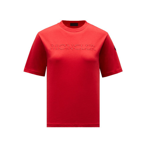 Moncler/蒙克萊 22年秋冬新款 女士真紅色純棉刺繡標(biāo)志短袖T恤H20938C00017829H8463