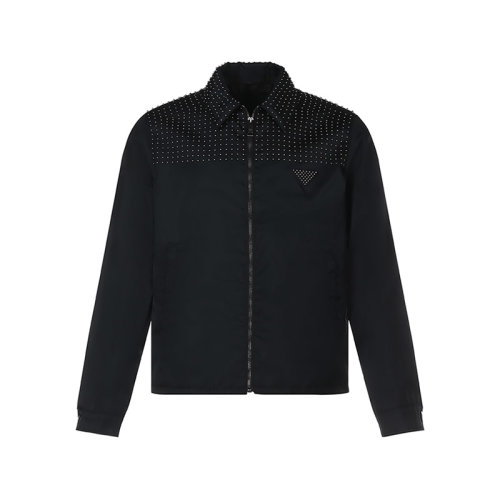 PRADA/普拉達【22年新款】男士再生錦綸Re-Nylon鉚釘裝飾夾克上衣外套 SGB987 1WQ8 S 22年1