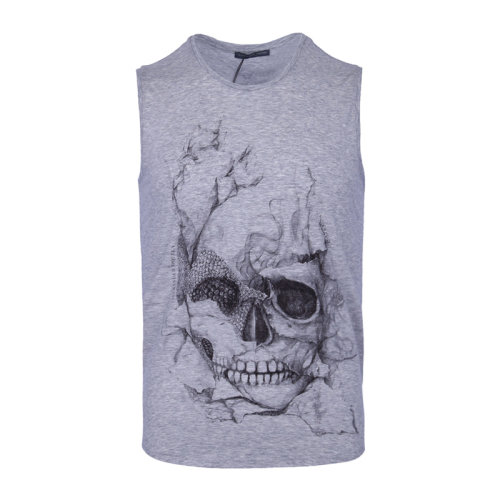 Alexander McQueen 亞歷山大·麥昆 女士 服裝  灰色無袖圓領(lǐng)骷髏頭圖案背心T恤 女士短袖T恤