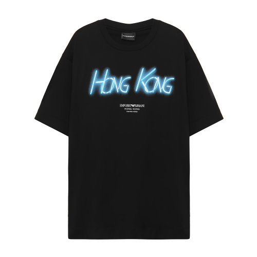 EmporioArmani/安普里奧阿瑪尼黑色男士熒光色城市名稱圖案裝飾圓領(lǐng)短袖T恤3H1TP0-1JCQZ-F073
