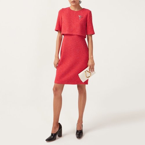 【21春夏新款】St.John/盛薔女士紅色純色蝙蝠袖中長款女士連衣裙K113000